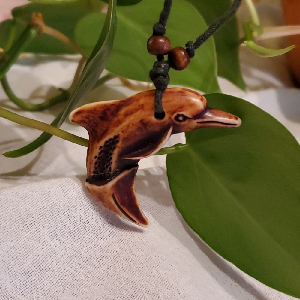 Wooden Adjustable Dolphin Necklace